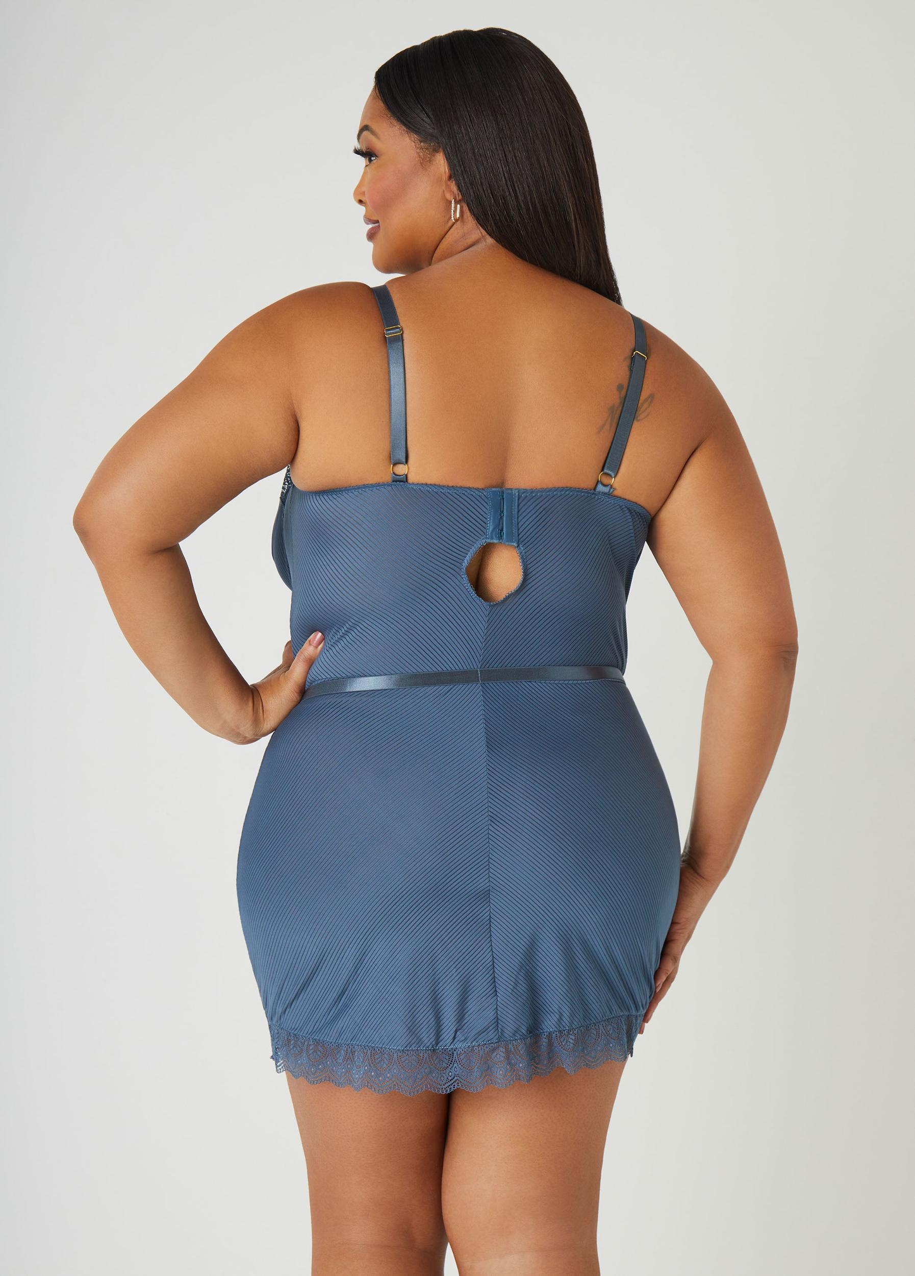 Lace Trimmed Striped Babydoll Set Product Image