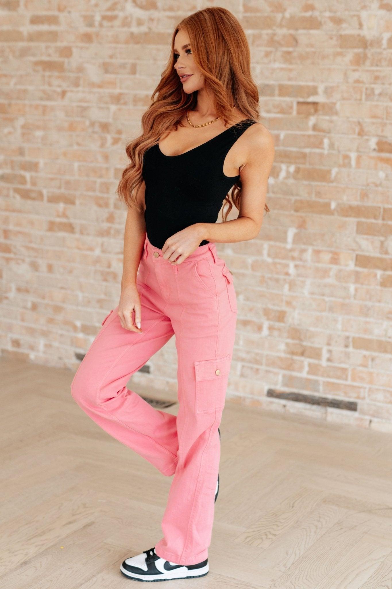 Peggy High Rise Cargo Straight Jeans in Pink (Online Exclusive) Product Image