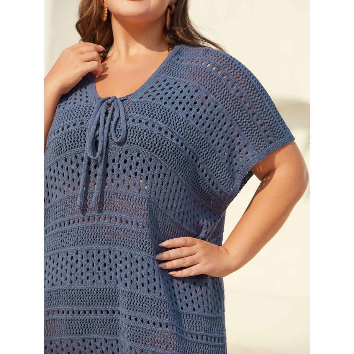 Plus Size Cut-Out Tied Solid Swim Cover-Up Women's Swimwear SlateGray Beach Loose Tie knot Curve Swim Cover Ups BloomChic 10/M Product Image