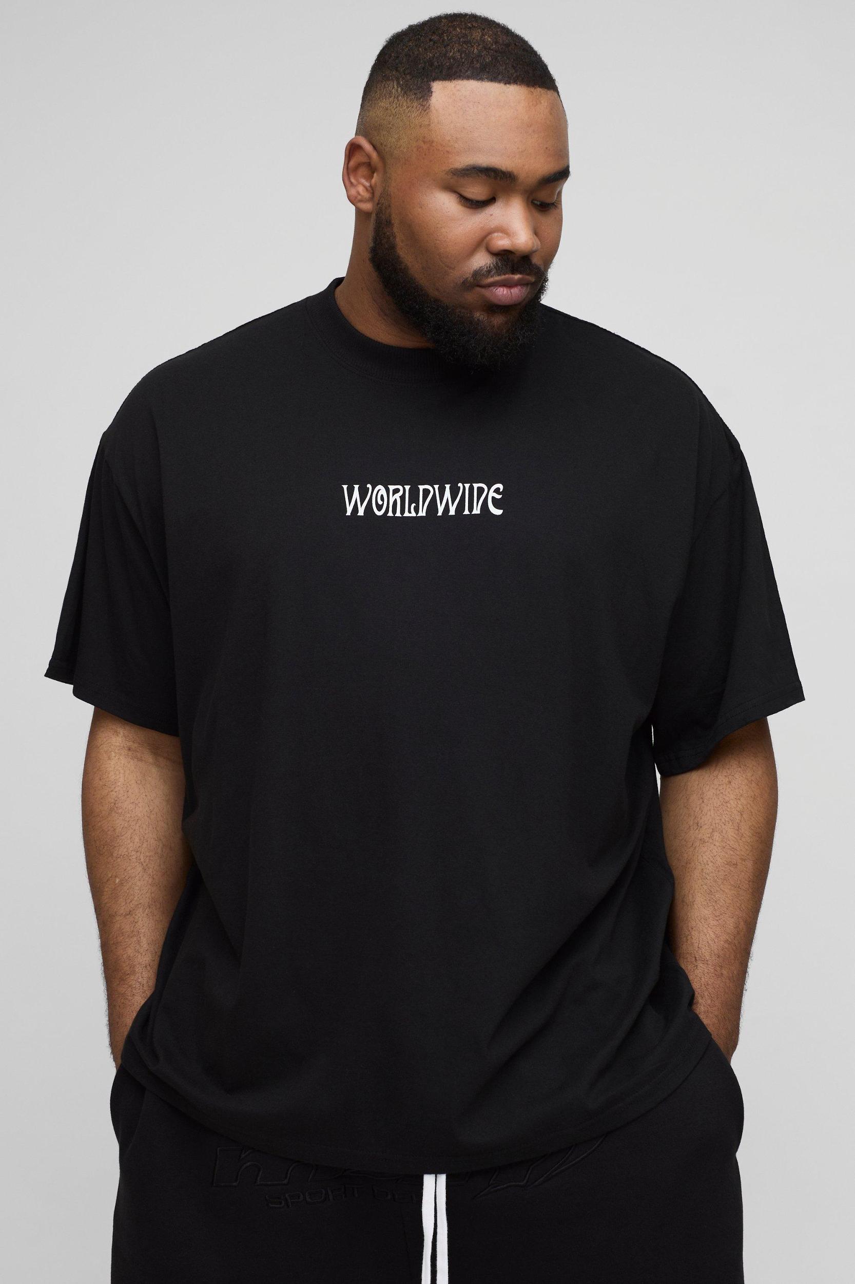 Plus Oversized Extended Neck Worldwide Floral Print T-Shirt | boohooMAN USA Product Image