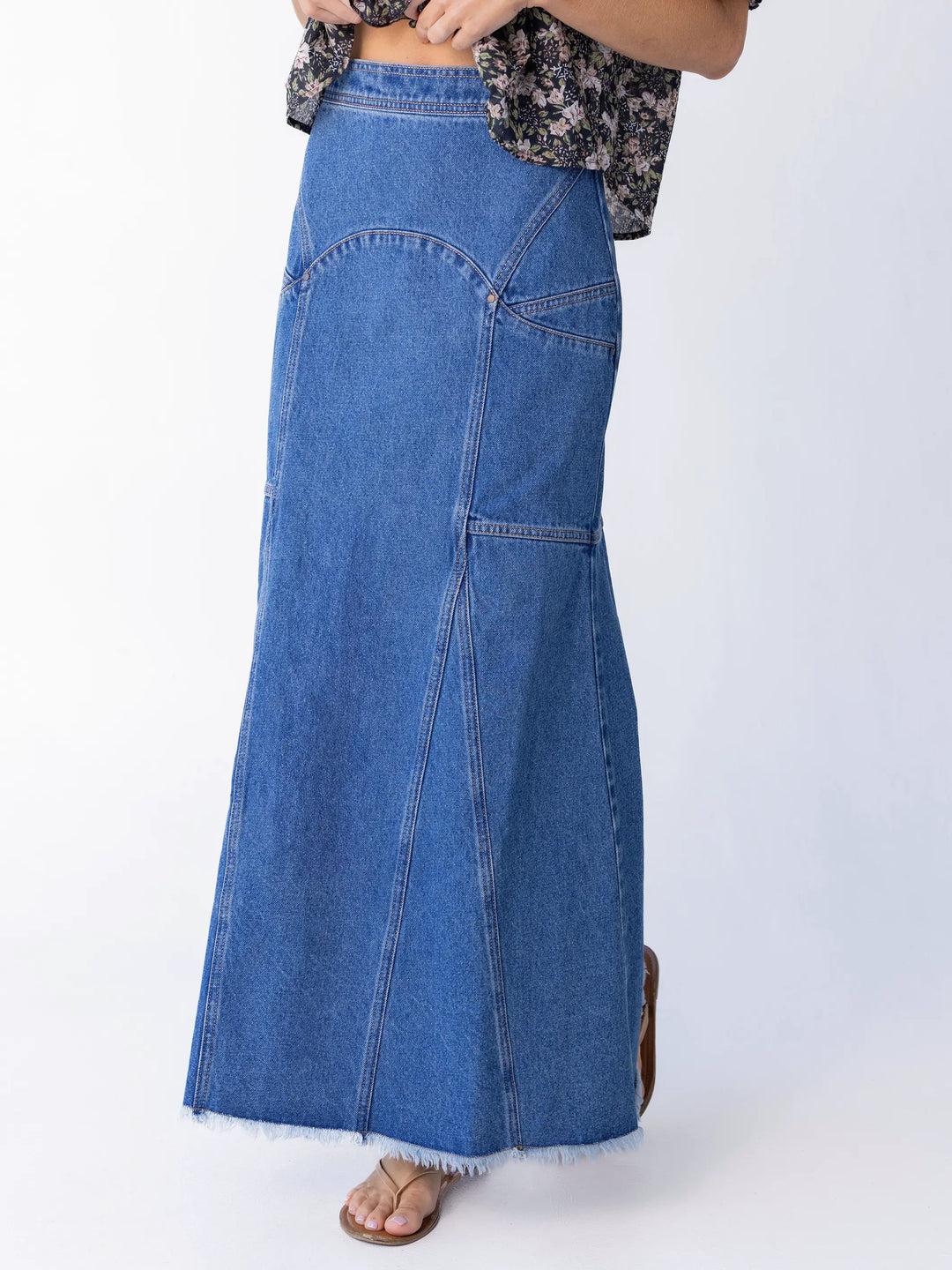 Fitted Cotton Denim Maxi Skirt Product Image