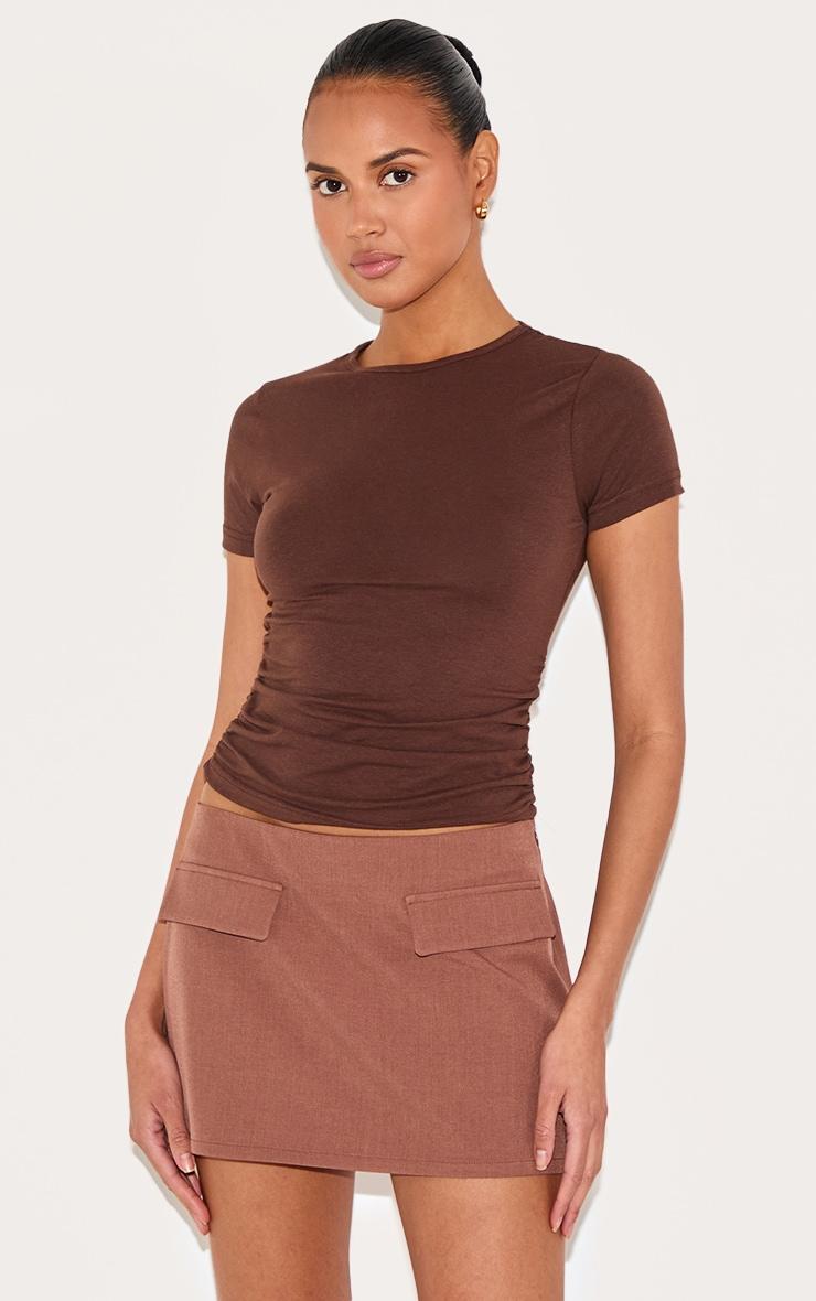 Chocolate Pocket Detail Structured Tailored Woven Mini Skirt Product Image