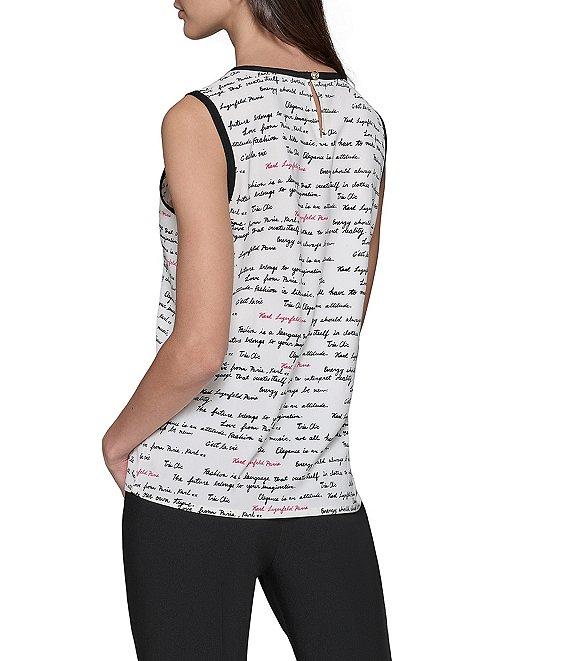 KARL LAGERFELD PARIS Mixed Media Crew Neck Sleeveless Tank Product Image