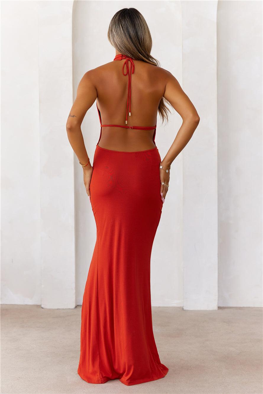 Refined Luxury Halter Maxi Dress Red Product Image