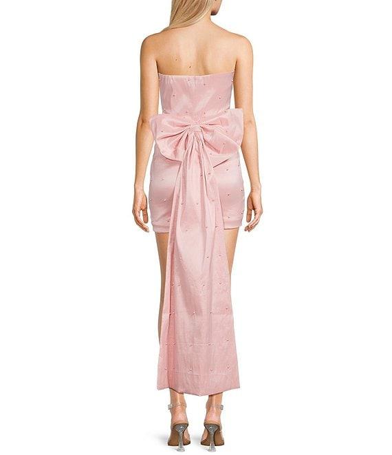 Allison & Kelly Strapless Pearl Taffeta Bow Back Mini Train Dress Product Image