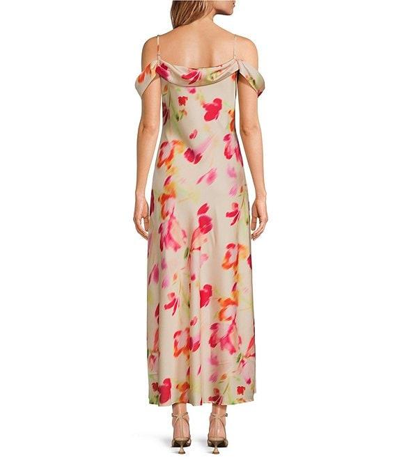 ASTR the Label Kitura Watercolor Print Cowl Neck Cold Shoulder Dress Product Image