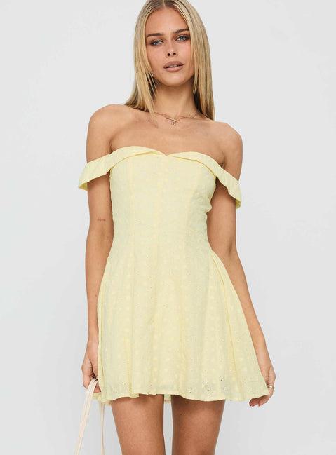 Rosebud Off The Shoulder Mini Dress Lemon Product Image