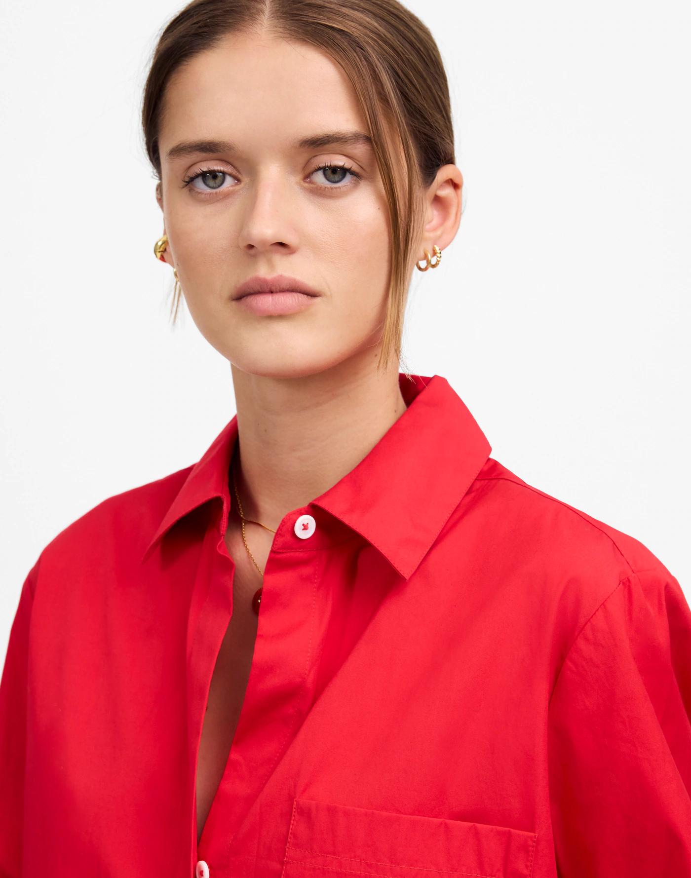Poplin Easy Y-Neck Button-Up Shirt Product Image