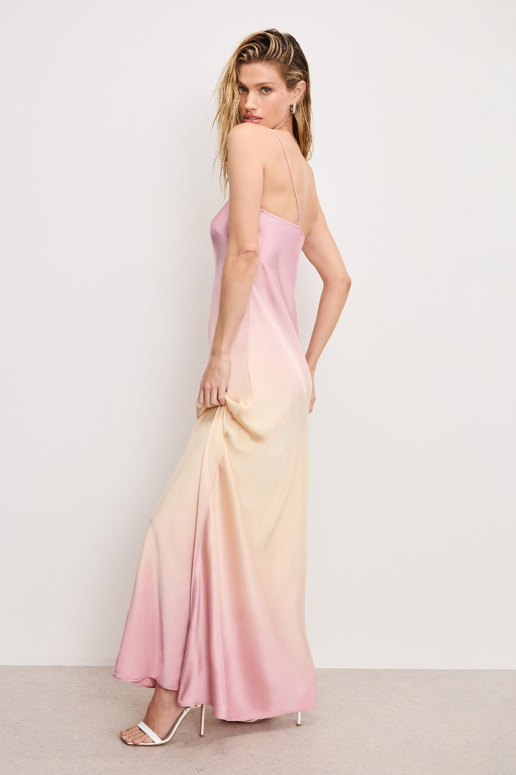 SATIN SLIP MAXI DRESS | SUNSET GRADIENT004 Product Image