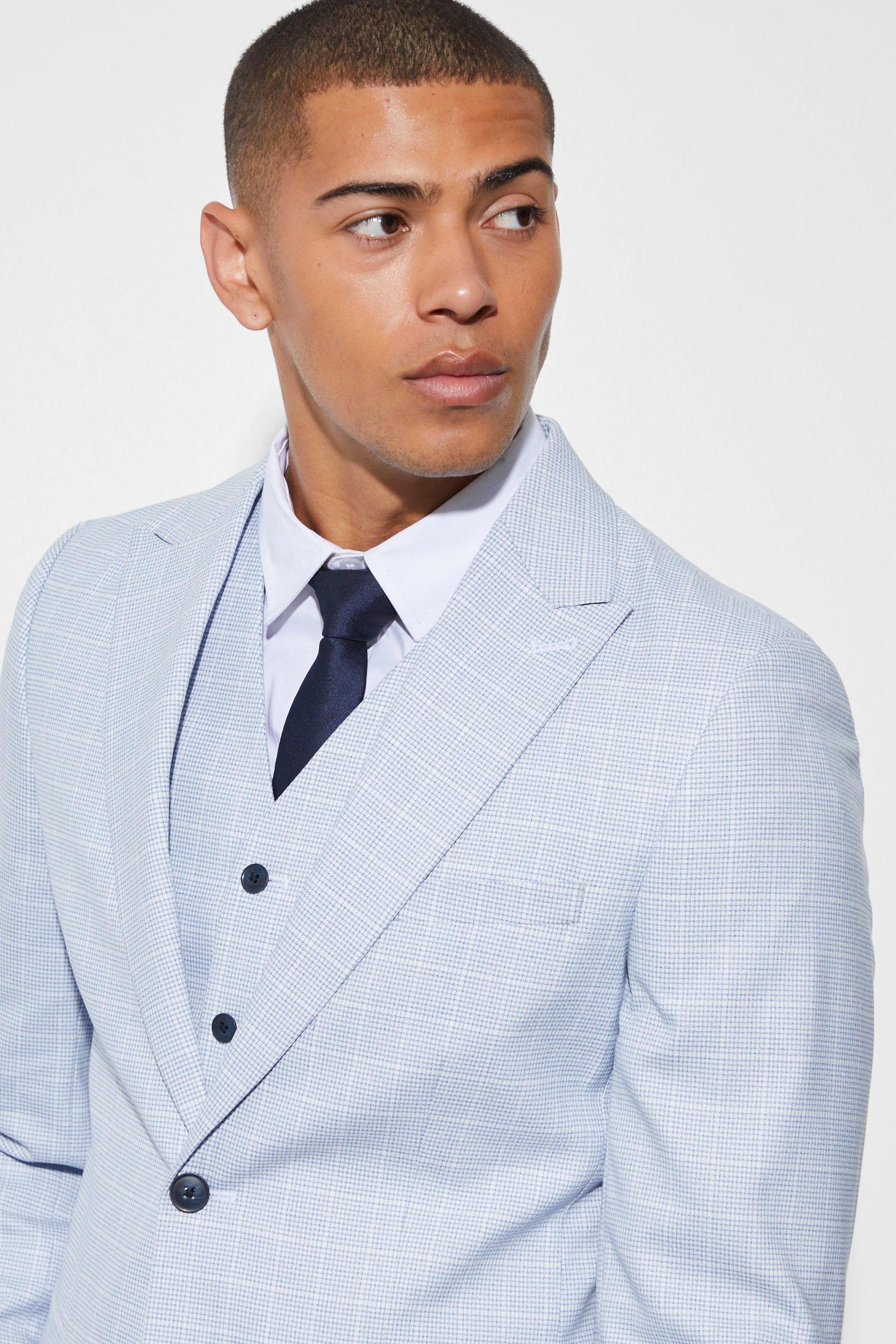 Slim Single Breasted Micro Plaid Suit Jacket | boohooMAN USA Product Image
