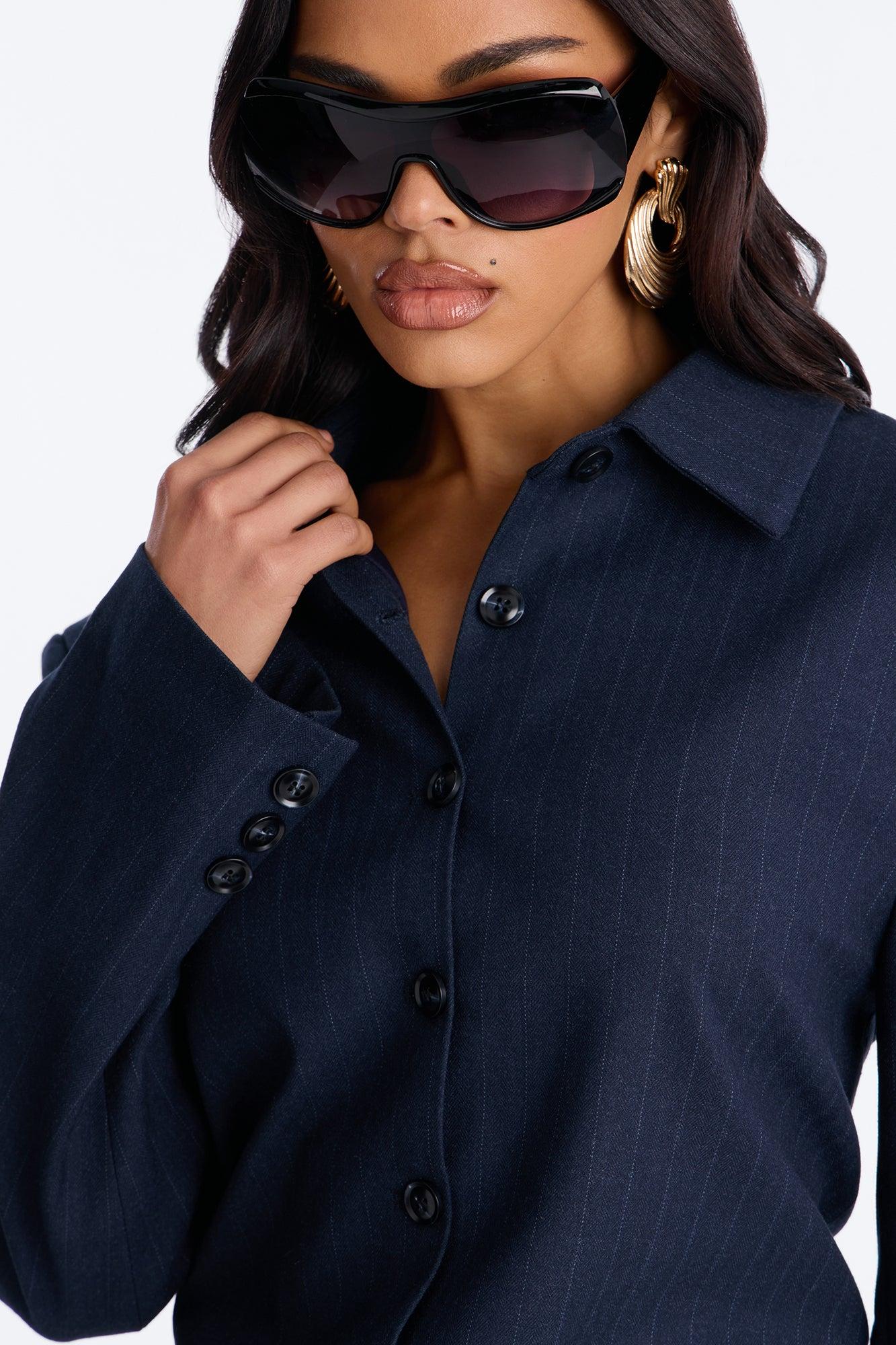 Serena Pinstripe Button Down Blazer - Navy/combo Female Product Image