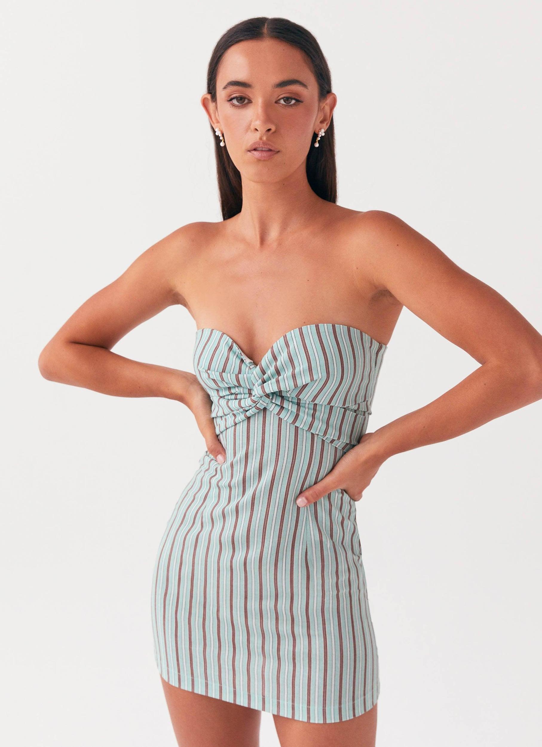 Noline Linen Mini Dress - Coastal Stripe Product Image