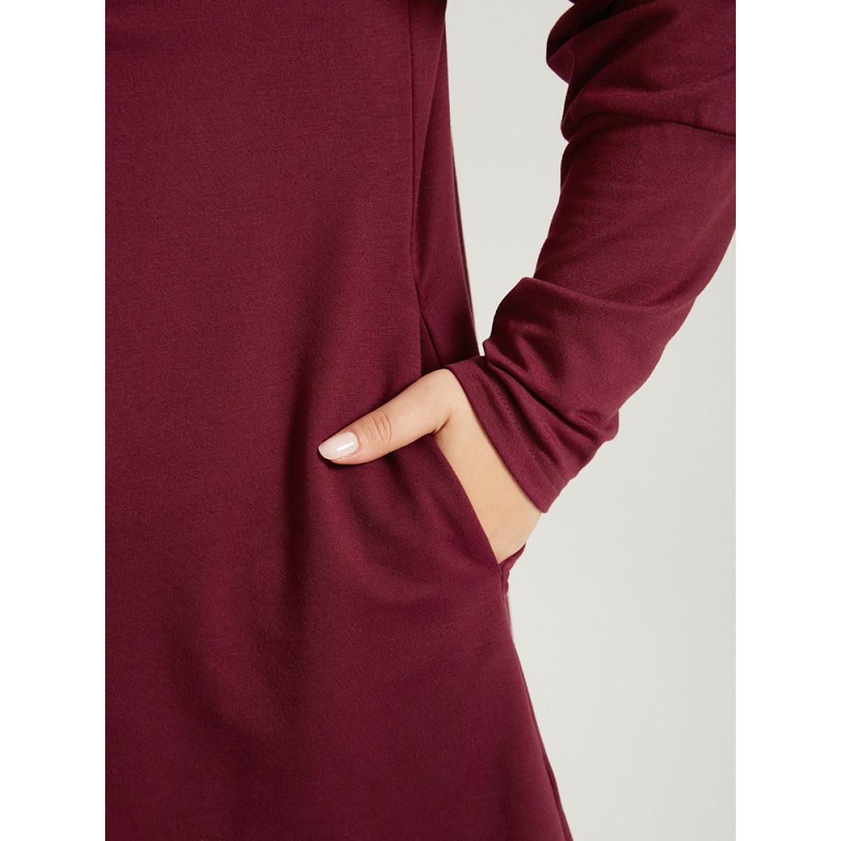 Plus Size Solid Pocket High Low Hem Hooded Sweatshirt Women Burgundy Casual Pocket Hooded Dailywear Sweatshirts BloomChic 18-20/2X Product Image