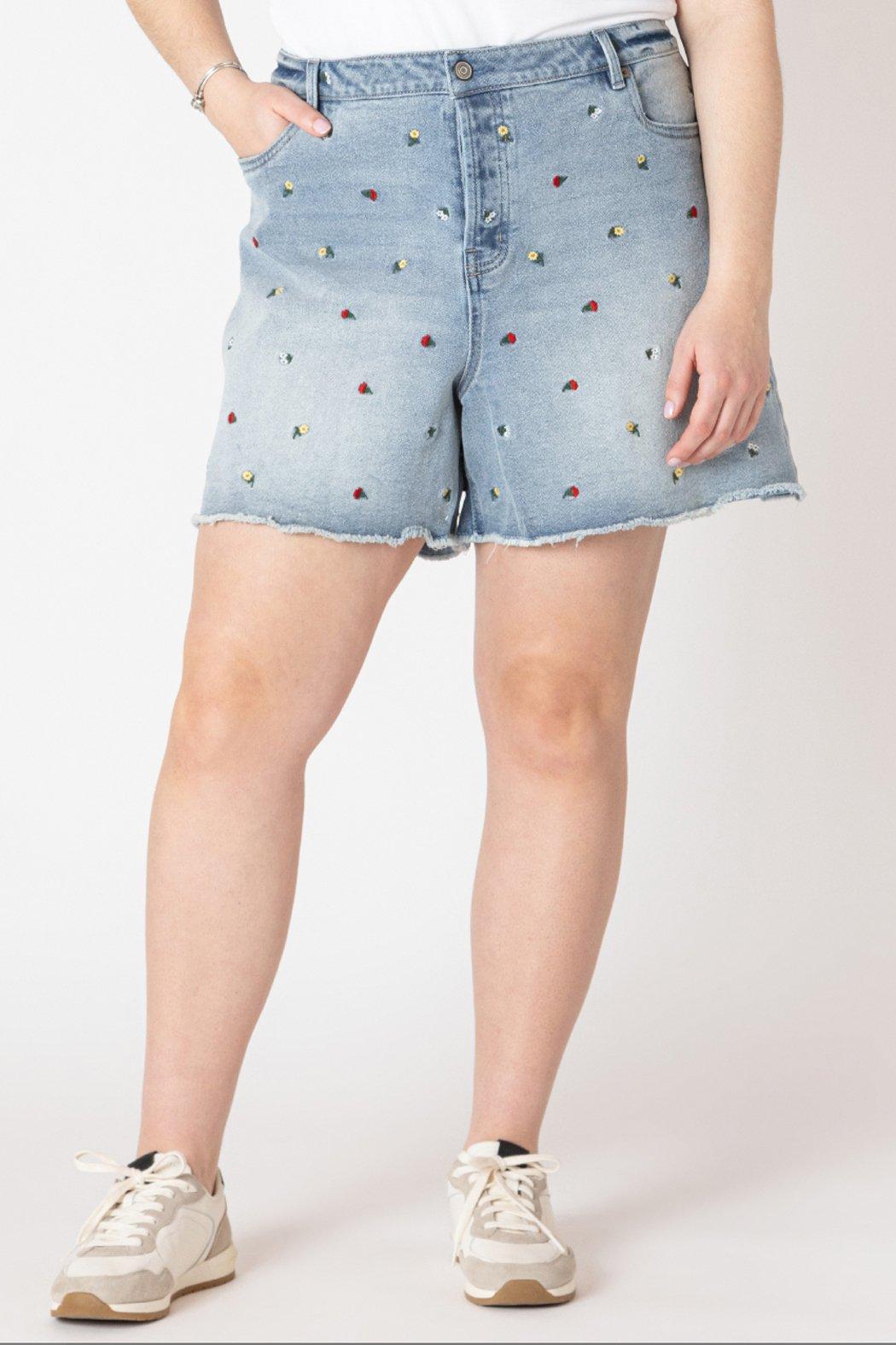 Embroidered Denim Shorts Product Image