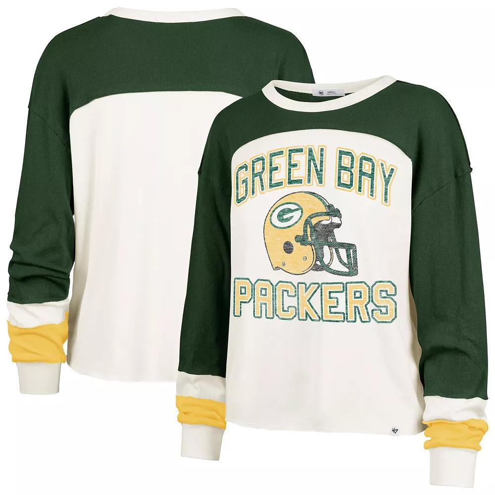 Women's '47 Cream Green Bay Packers Double Header Curve Toni Long Sleeve T-Shirt, Size: 2XL, Beige Product Image