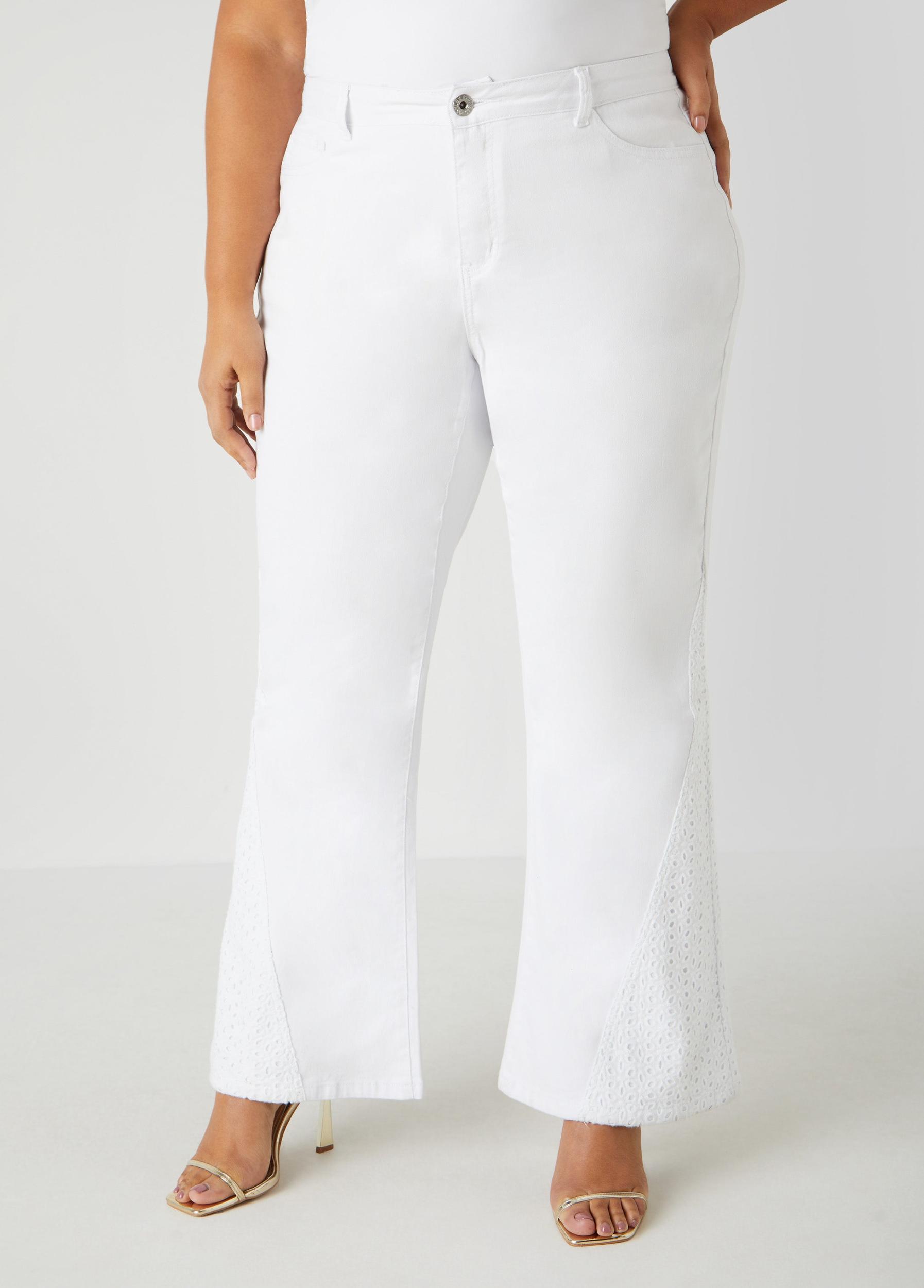 Eyelet Paneled Flared Jeans Product Image