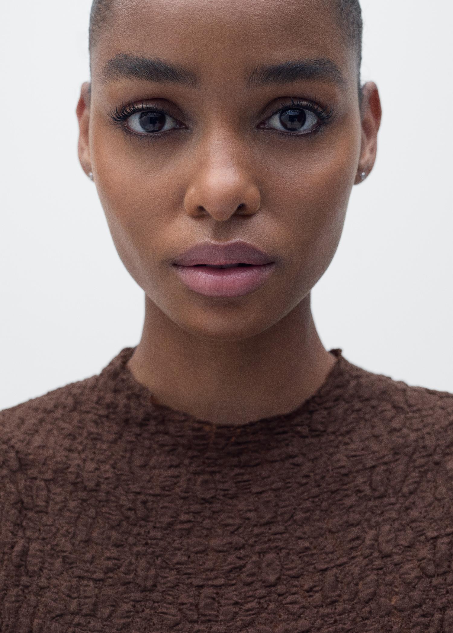 Perkins-neck textured dress - Women | MANGO USA Product Image