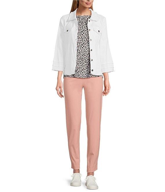 Multiples Slub Denim Fringe Point Collar 3/4 Sleeve Button Front Jacket Product Image