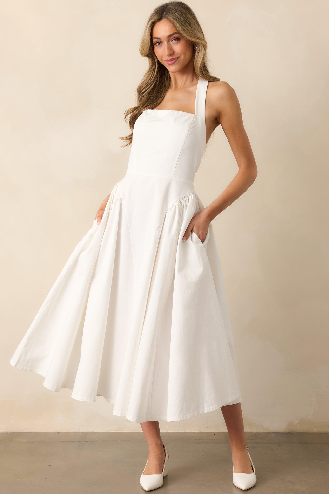 The Sweetest Thing White Cotton Halter Drop Waist Maxi Dress Product Image