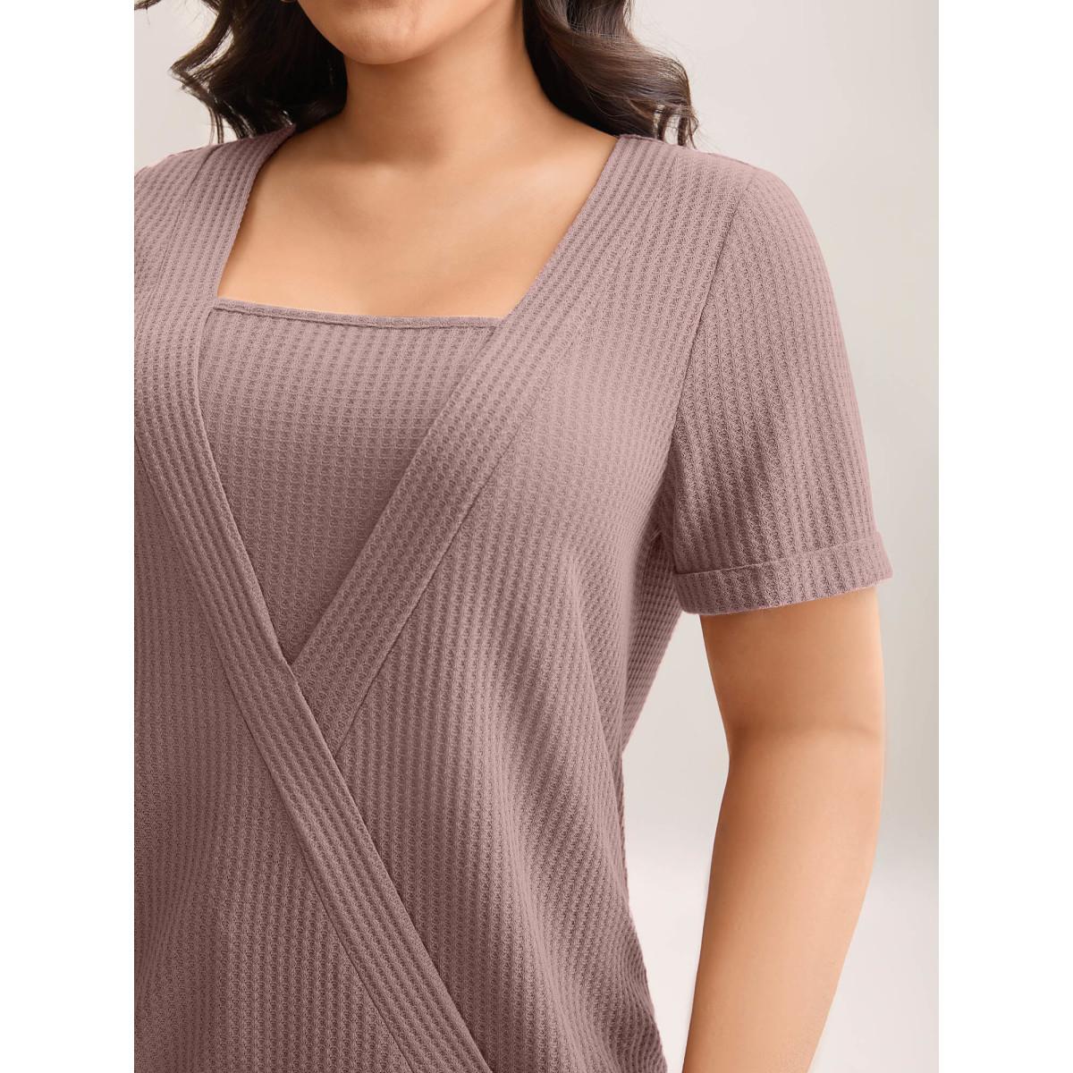 Plus Size 2-in-1 Wrap Textured Solid T-Shirt Dirtypink Women Casual Overlapping Non Everyday-Casual T-shirts BloomChic 22-24/3X Product Image