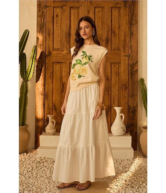 Skies Are Blue Poplin High Waist Tier Midi Skirt Product Image