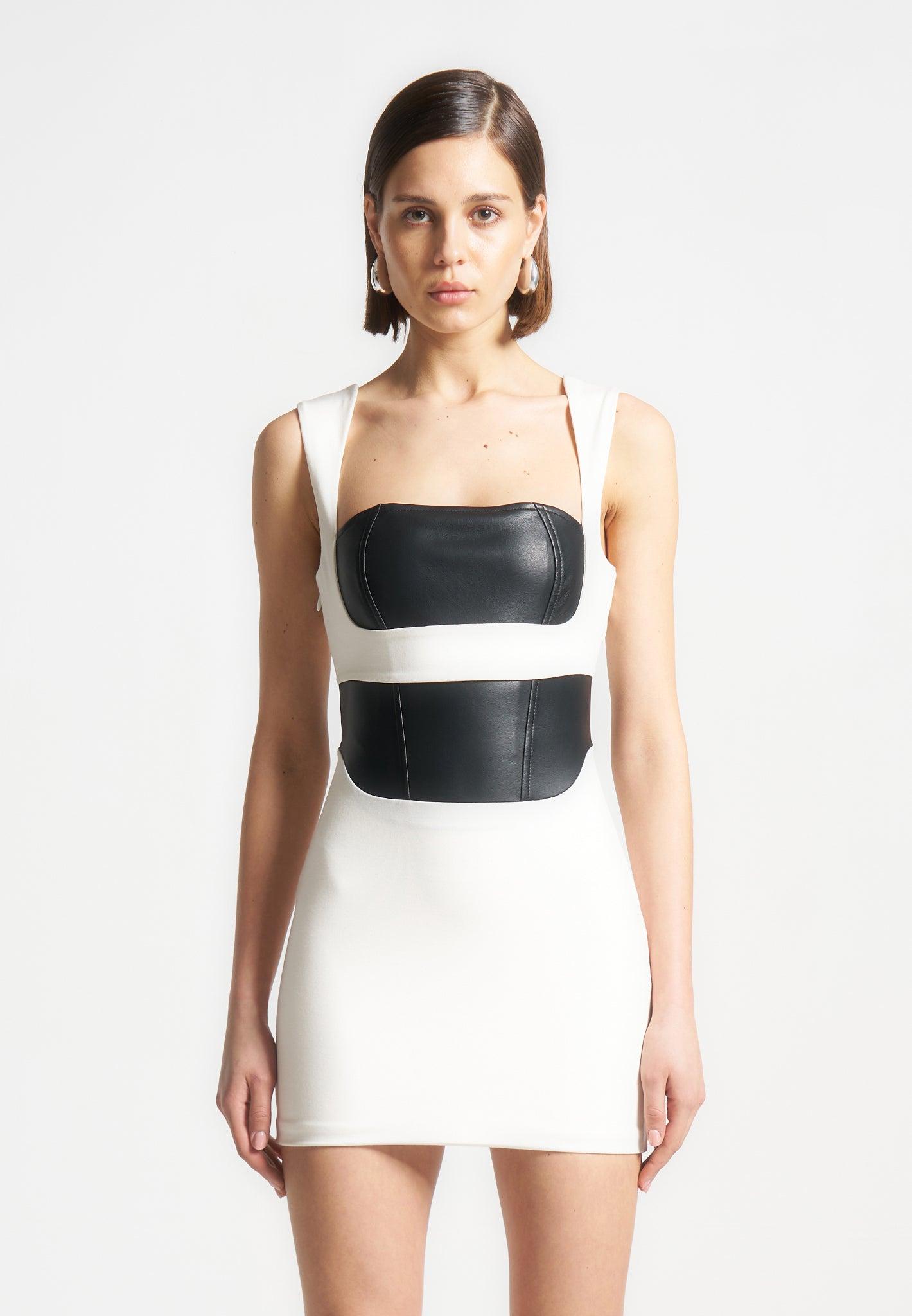 Layered Corset Mini Dress - White/Black Female Product Image
