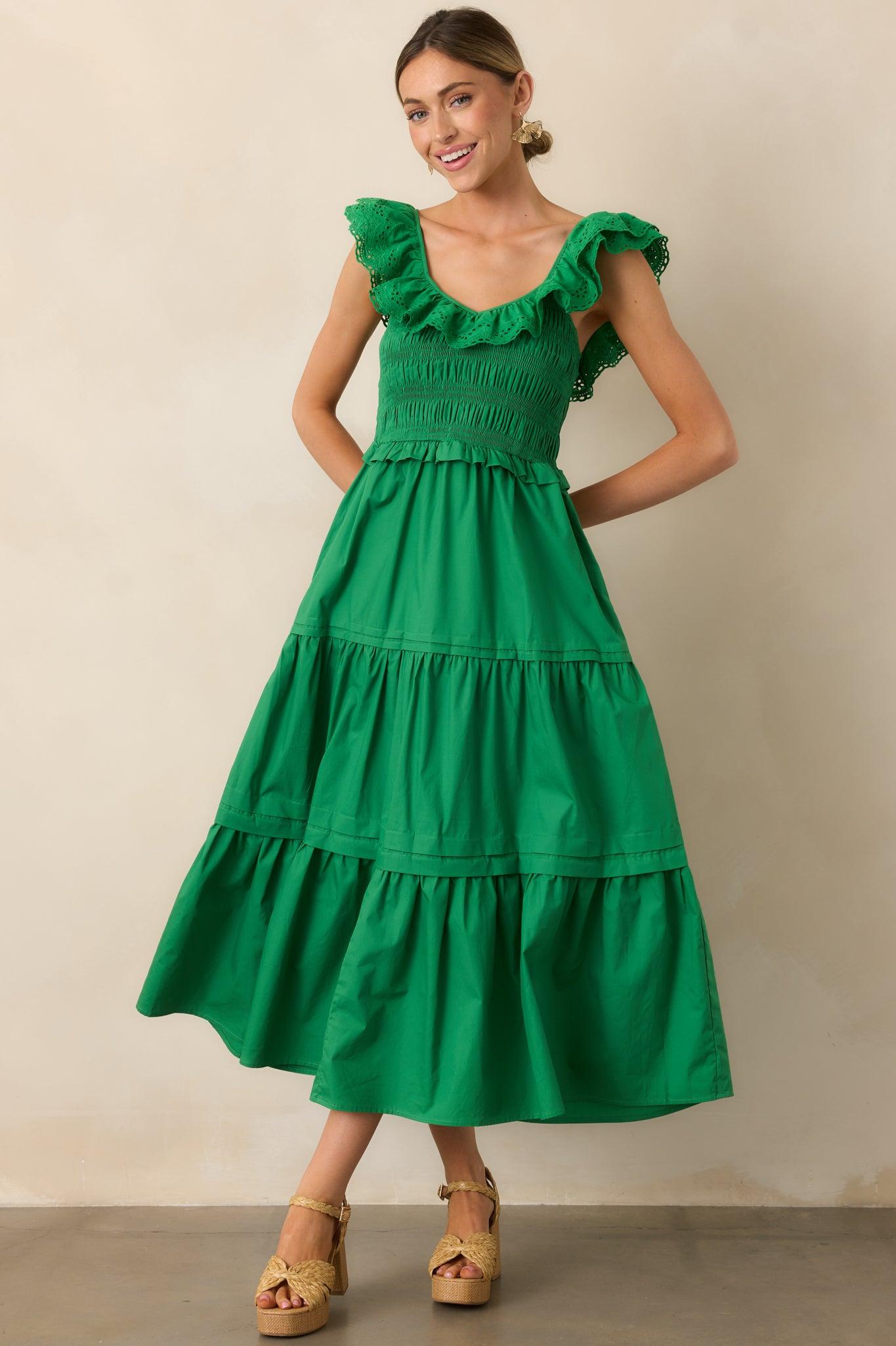 Patio Sunsets Cotton Green Maxi Dress Product Image