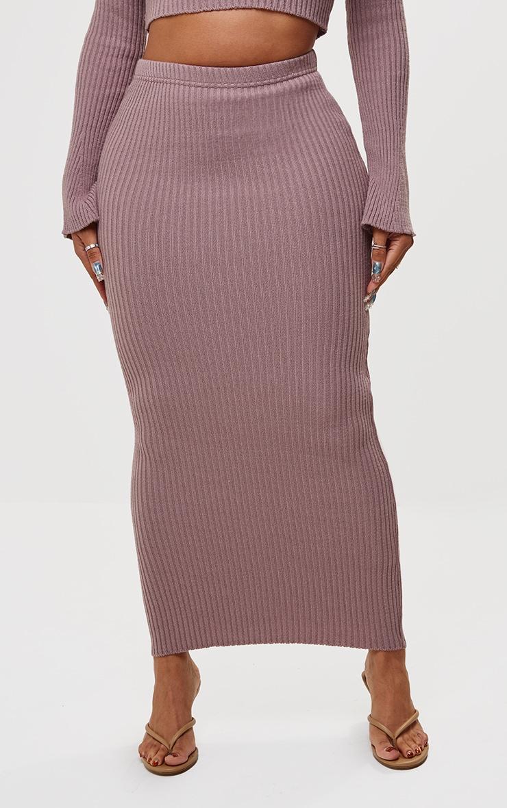 Shape Mauve Knit Ribbed Low Rise Maxi Skirt Product Image