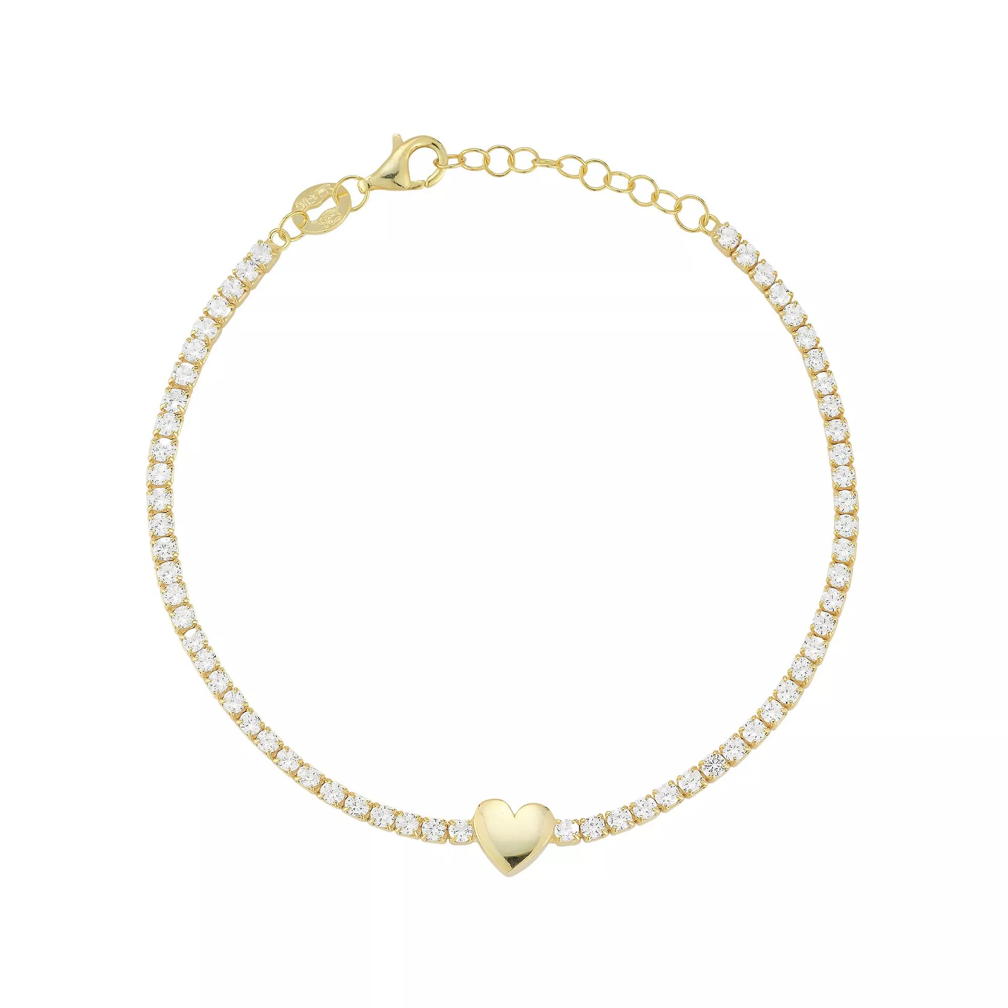 Sunkissed Sterling Cubic Zirconia Heart Tennis Bracelet, Women's, Size: 7", Gold Tone Product Image