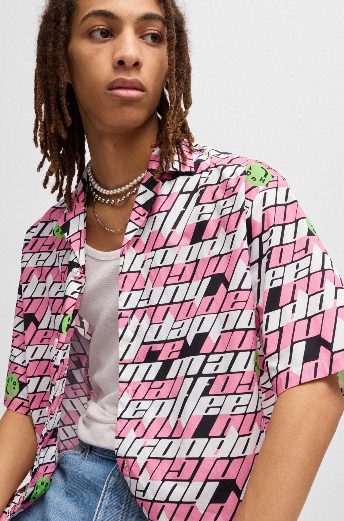 HUGO - Relaxed-fit shirt in printed cotton poplin - Black Product Image