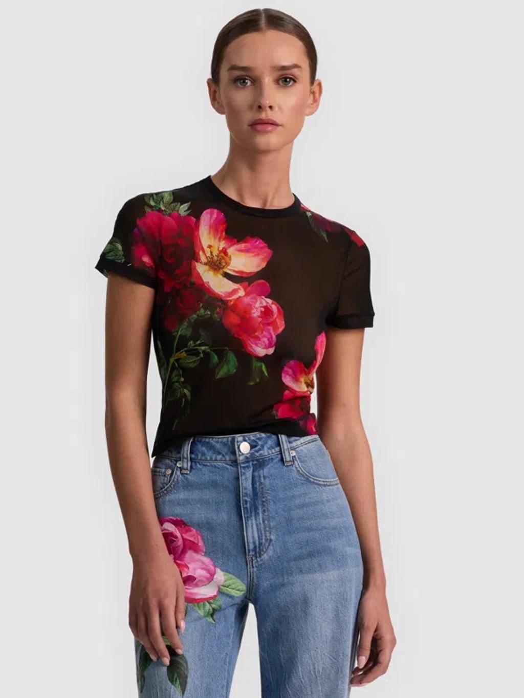 ALICE AND OLIVIA Tess Floral Crew-neck T-shirt In Black Product Image