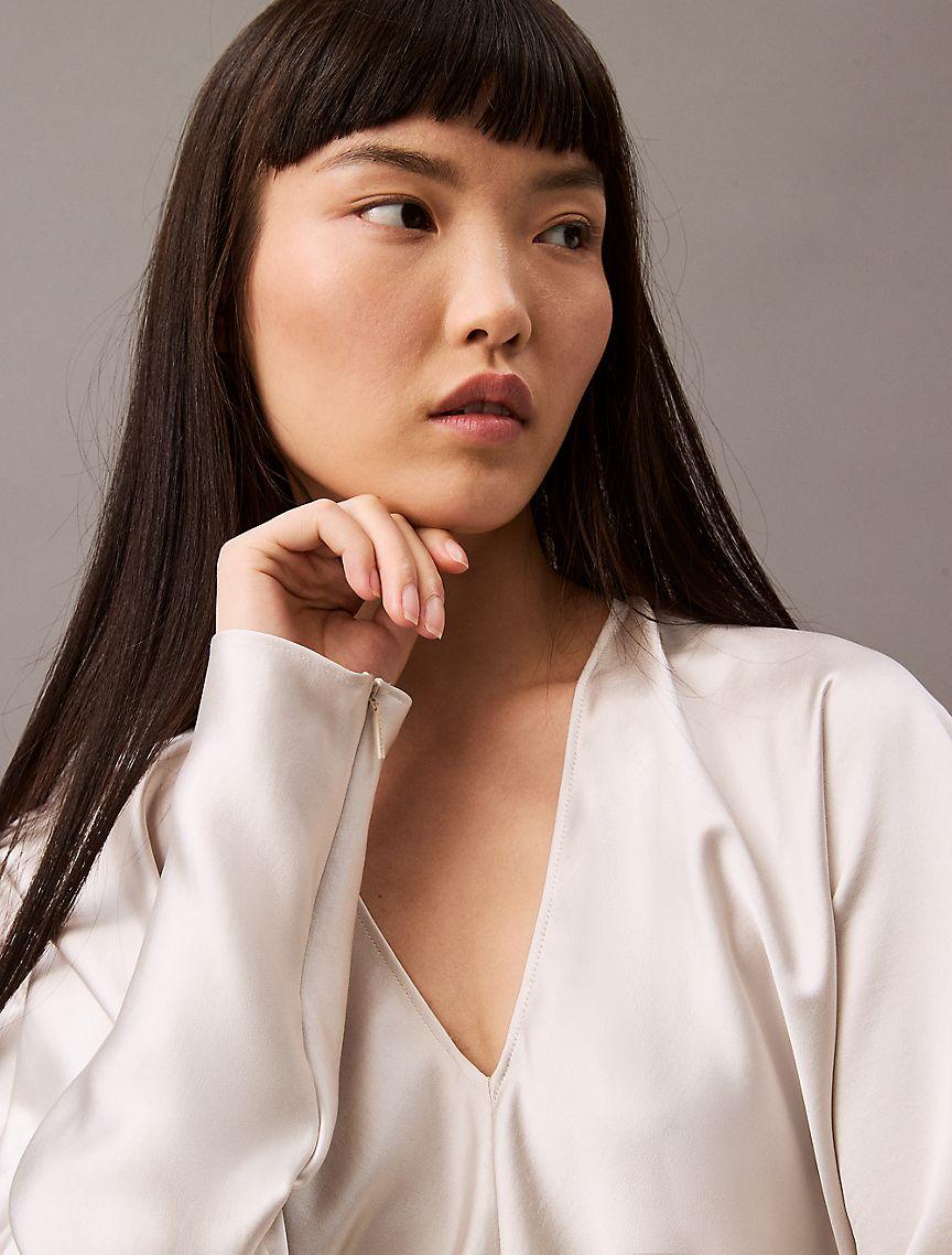Satin V-Neck Blouse Product Image