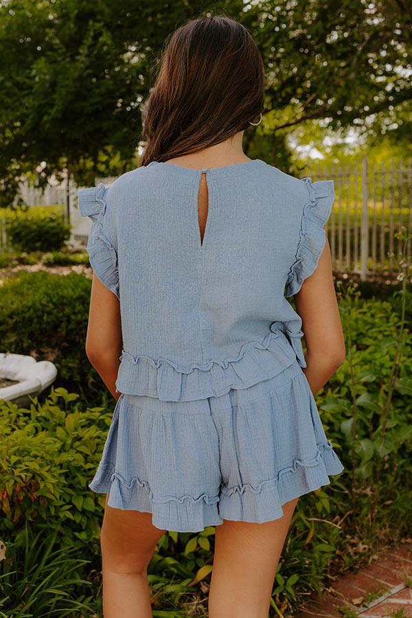Coastal Muse Gauze Ruffle Top in Airy Blue Product Image