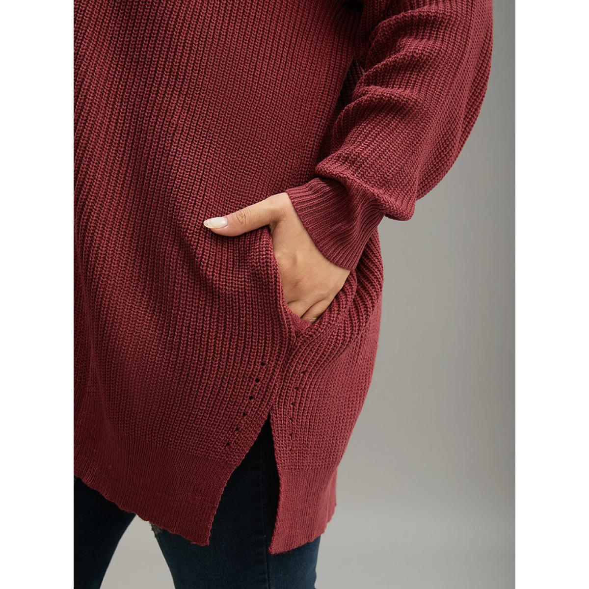 Plus Size Plain Open Front Drop Shoulder Basic Cardigan Scarlet Women Casual Loose Long Sleeve Dailywear Cardigans BloomChic 14-16/1X Product Image