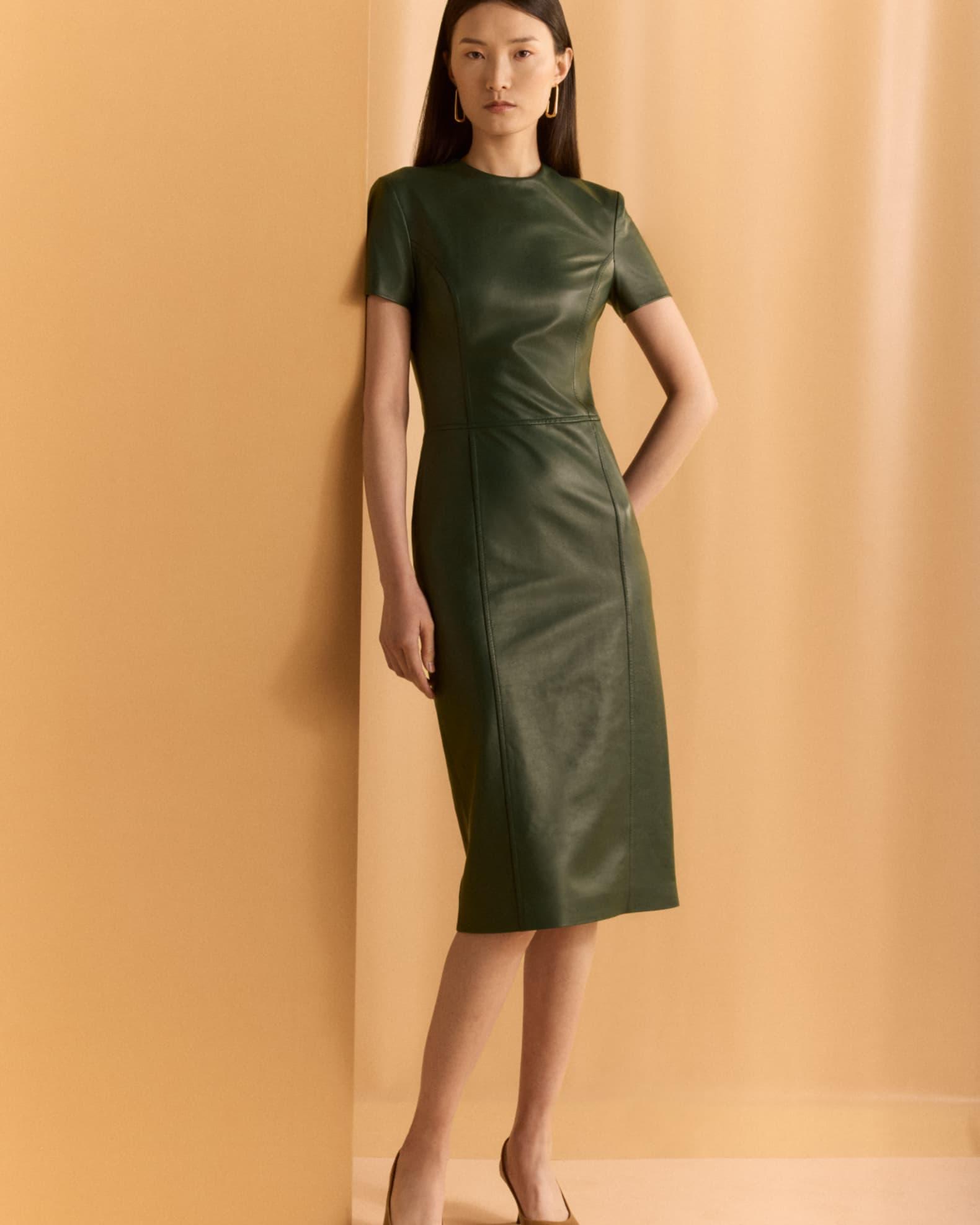 Bethanne Lambskin Leather Short-Sleeve Dress Product Image