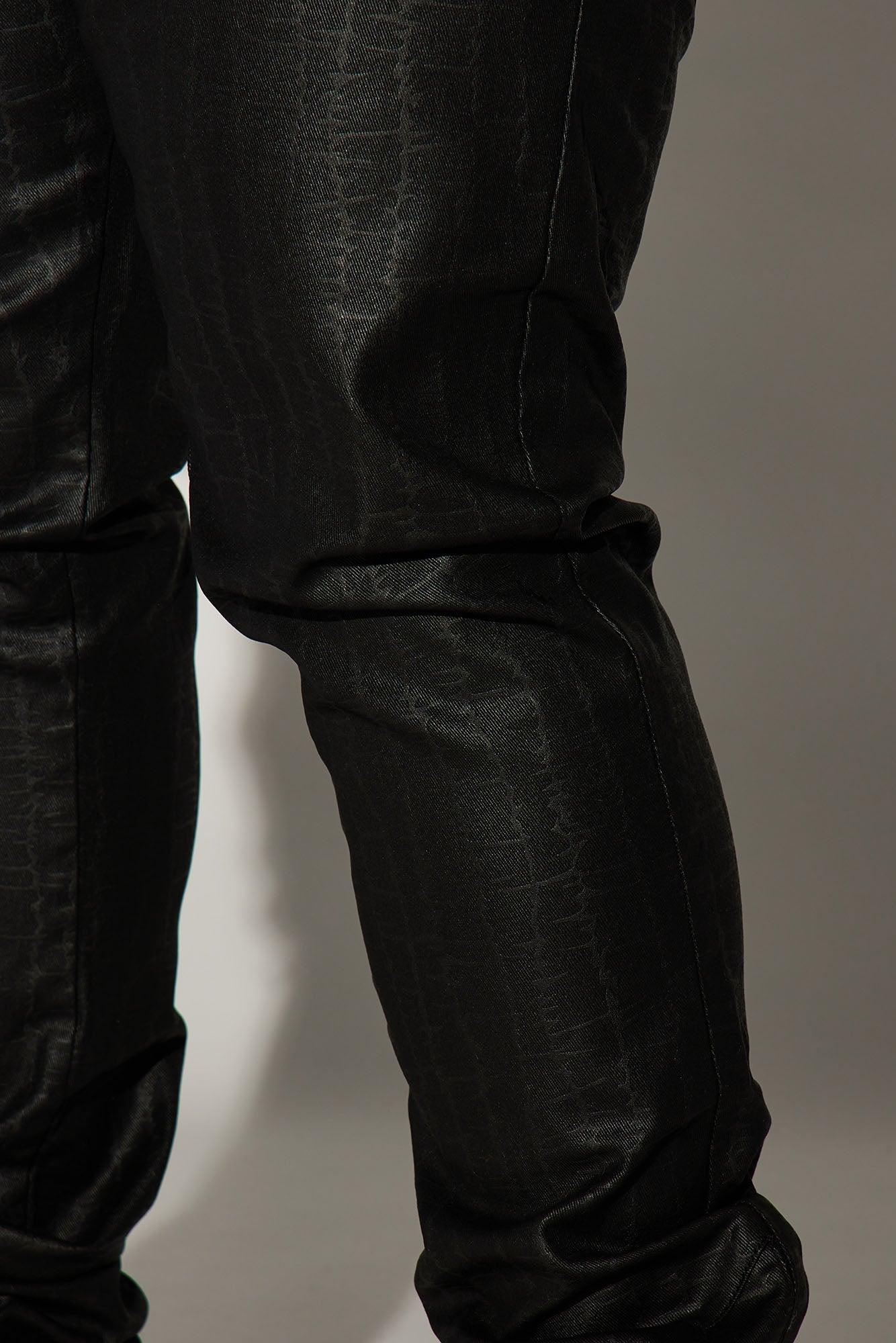 Rebel Like Me Pattern Waxed Stacked Skinny Flare Pants - Black Product Image