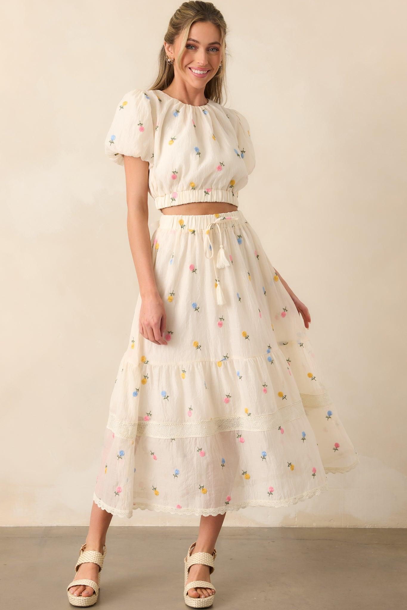 Something Like Magic Ivory Floral Embroidered Maxi Skirt Product Image