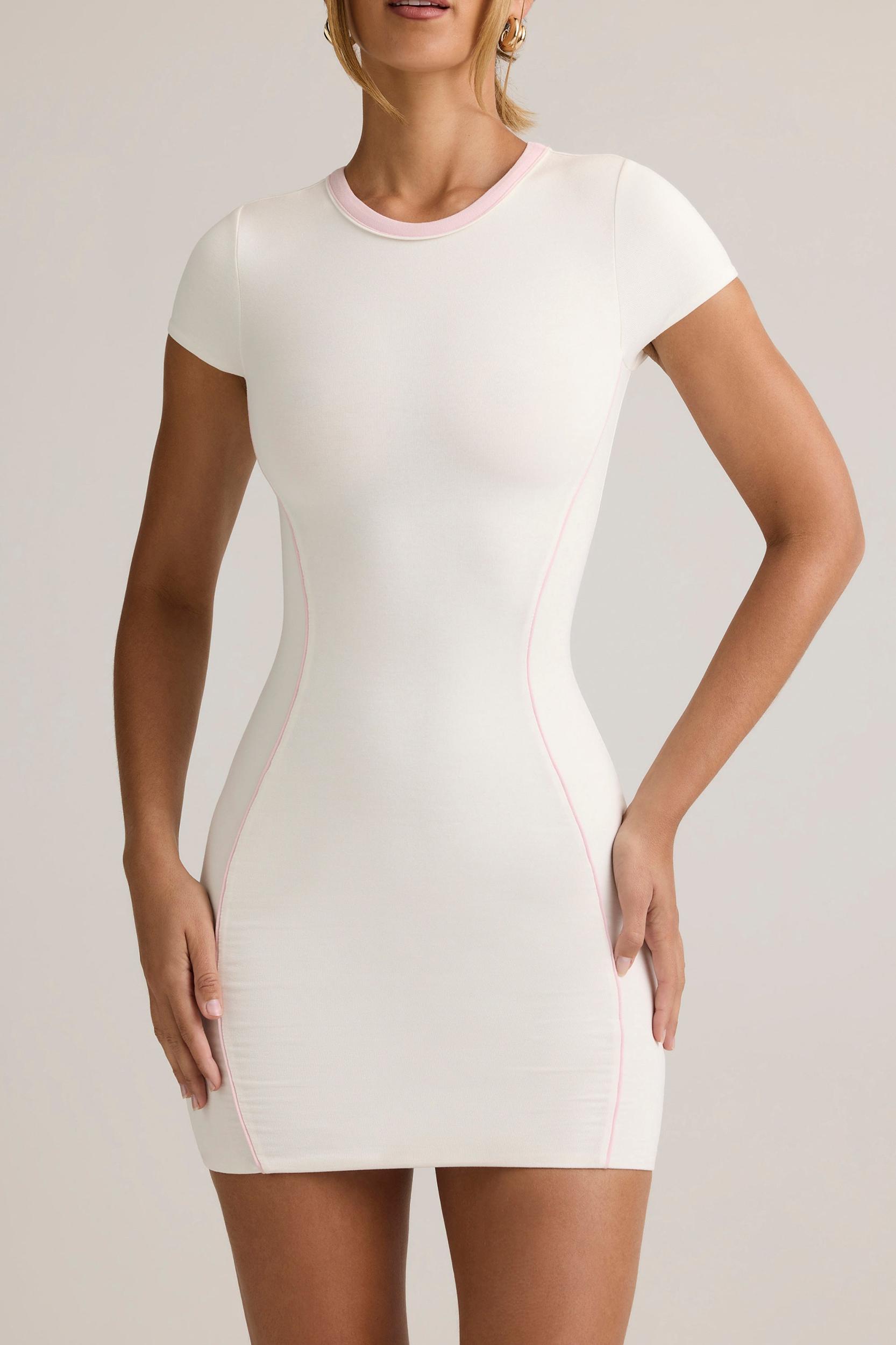Modal Short-Sleeve Bodycon Mini Dress in White Product Image