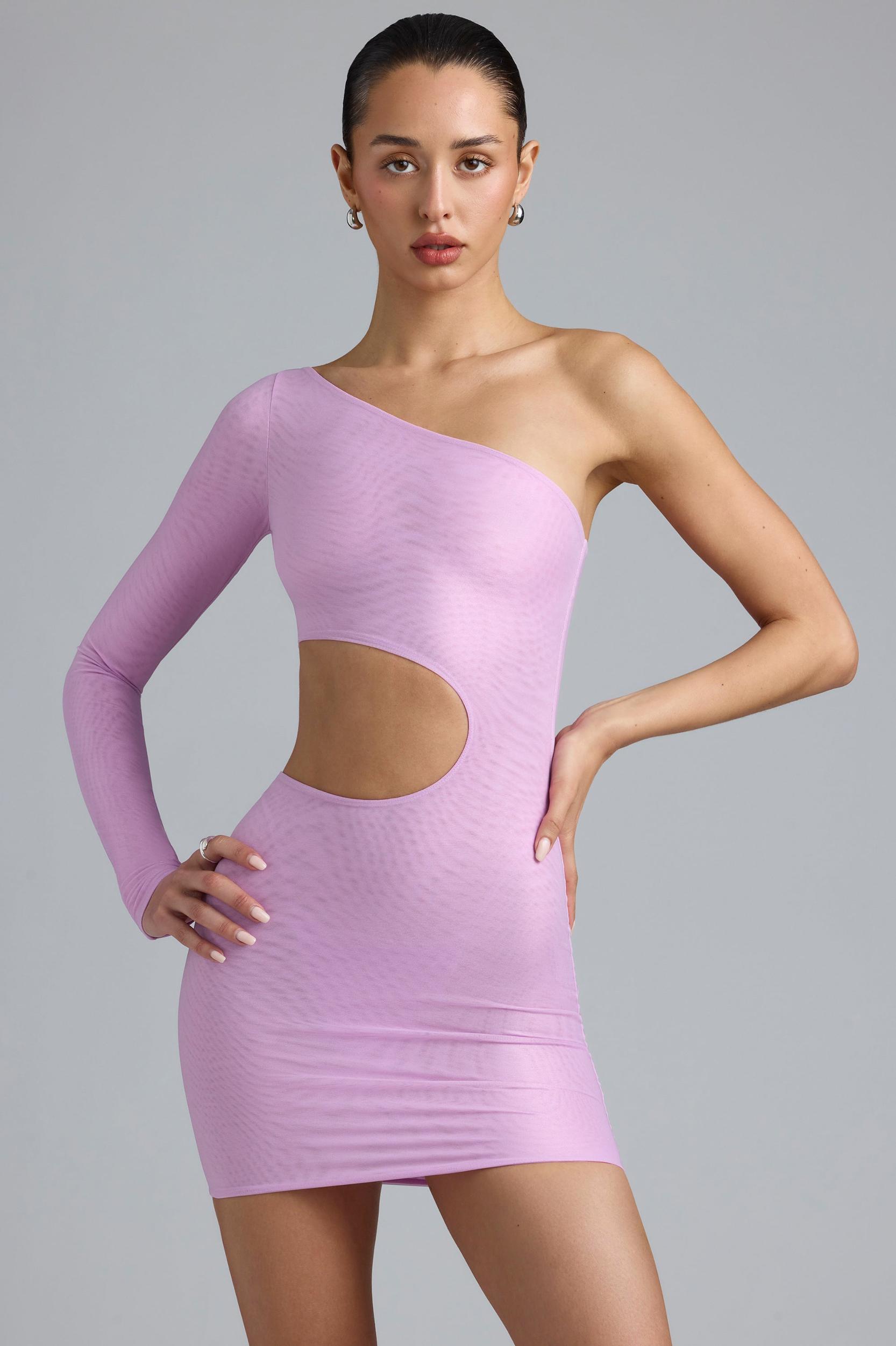 Metallic Cut-Out Low-Rise Mini Skirt in Violet Pink Product Image