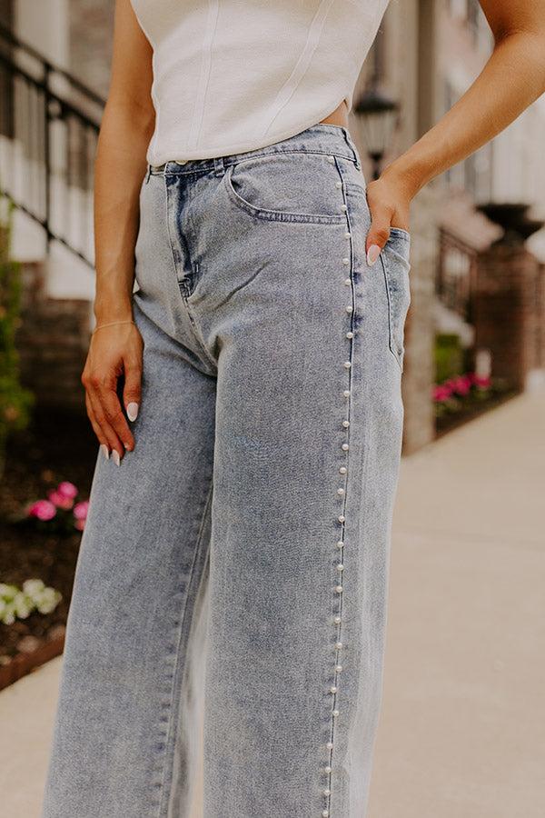 The Lorelai High Waist Pearl Embellished Jean in Light Wash Product Image