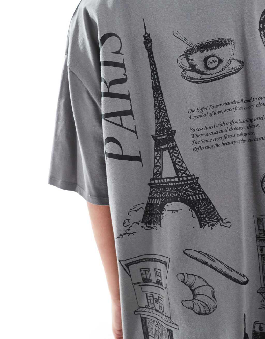 ASOS DESIGN boyfriend fit t-shirt with paris back graphic in charcoal Product Image