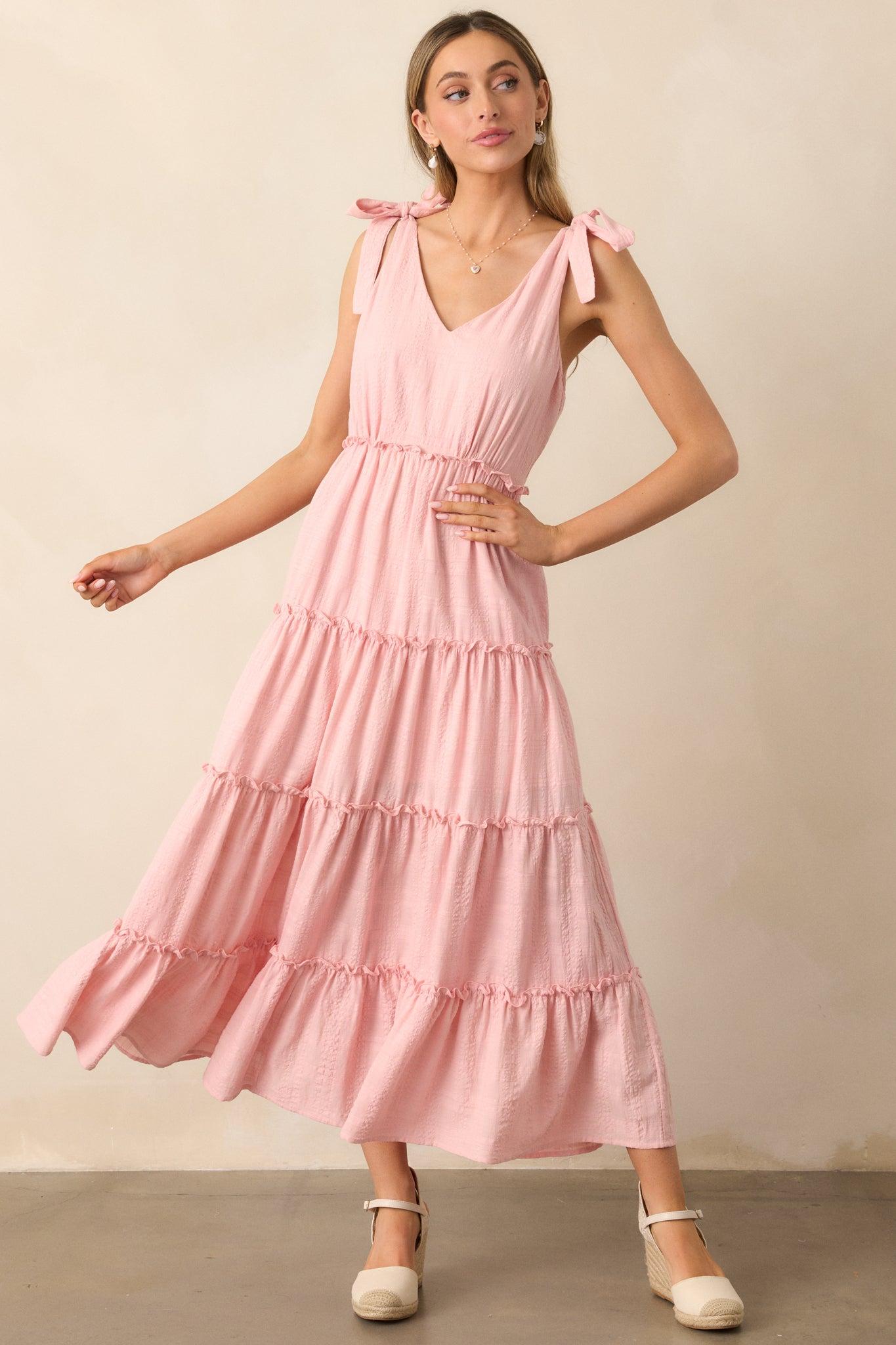 Half Past Sunset Rose Pink Cotton Tiered Maxi Dress Product Image