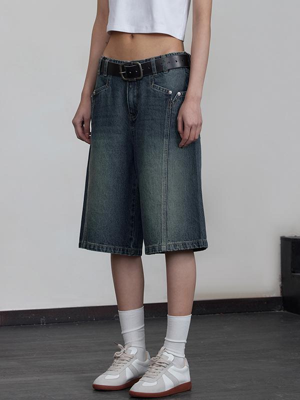 Vintage Washed Aged Denim Shorts Product Image