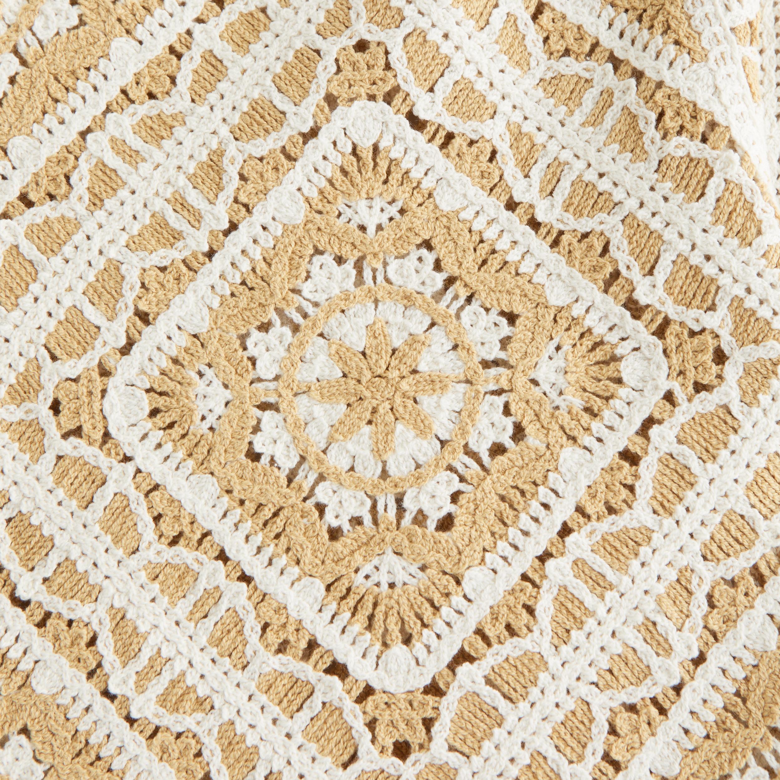 Crochet-Style Border Stripe Button-Through Sweater Polo Product Image