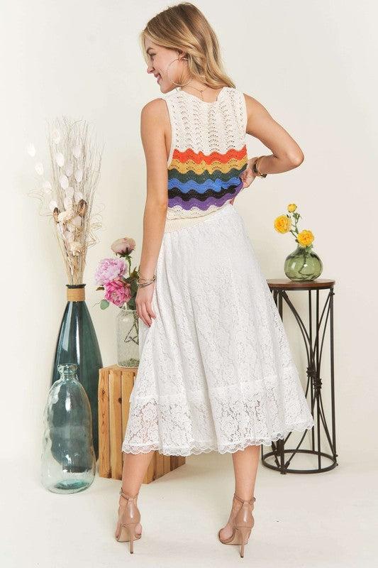 ADORA Elastic Waist Lace Midi Skirt Product Image