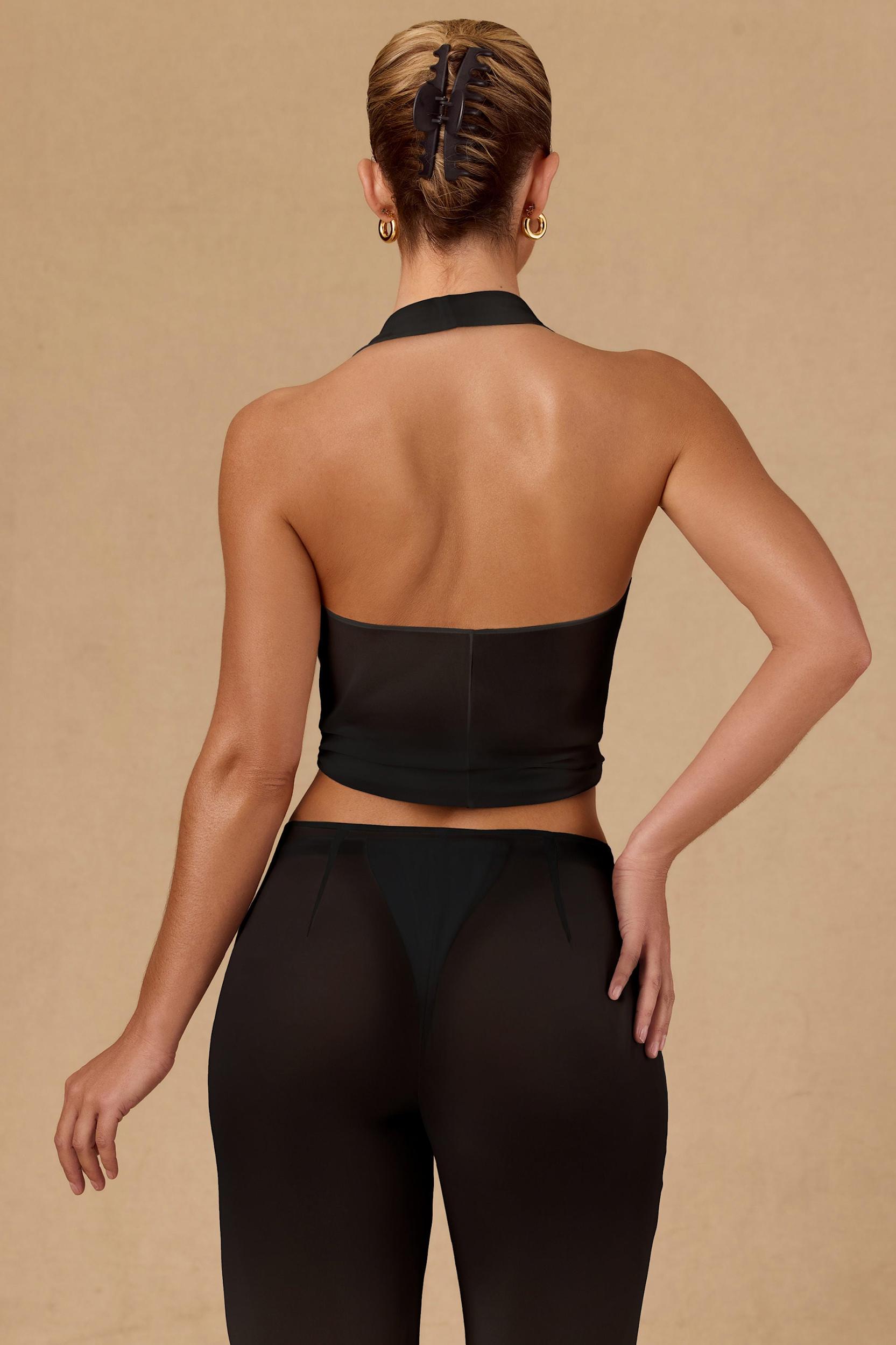 Tie-Front Halterneck Crop Top in Black Product Image