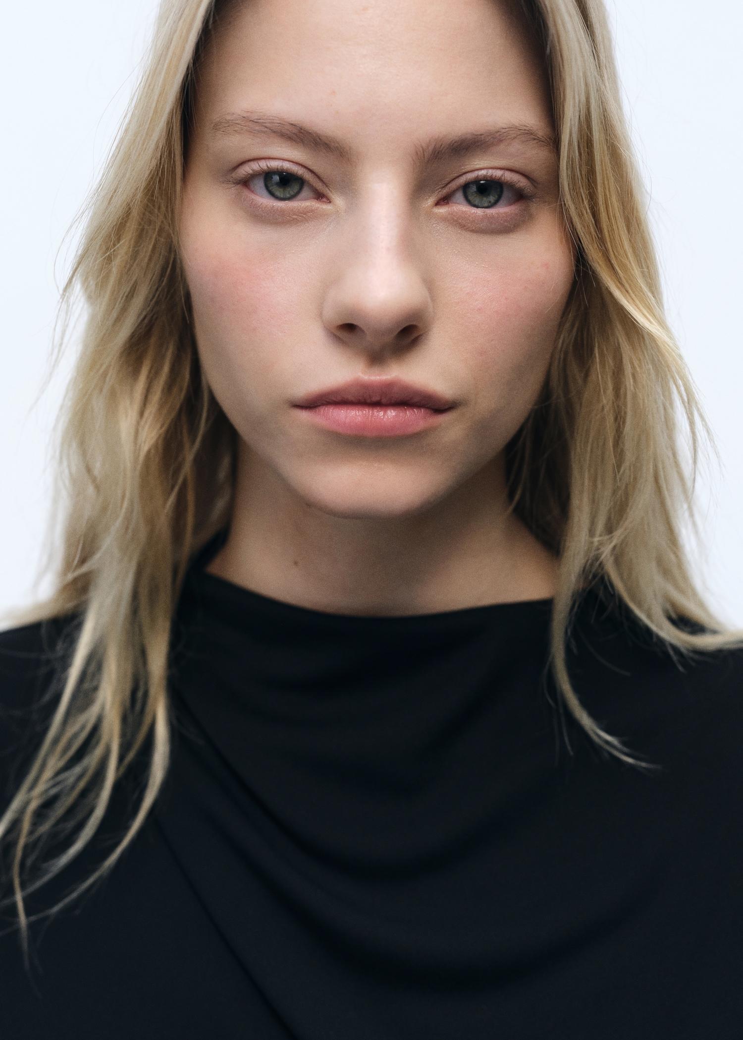 Straight-fit jumpsuit with draped neckline - Women | MANGO USA Product Image