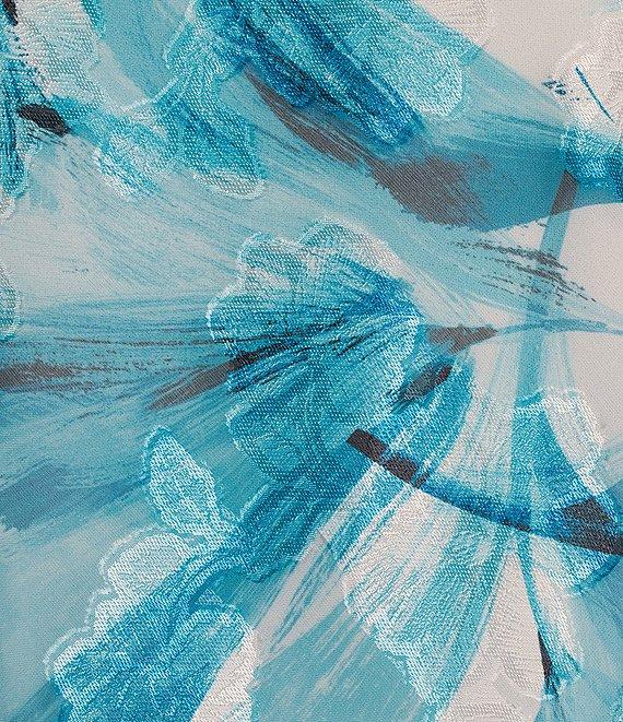 Alex Evenings Chiffon Boat Neck 3/4 Sleeve Abstract Floral Print Double Tier Hem Blouse Product Image