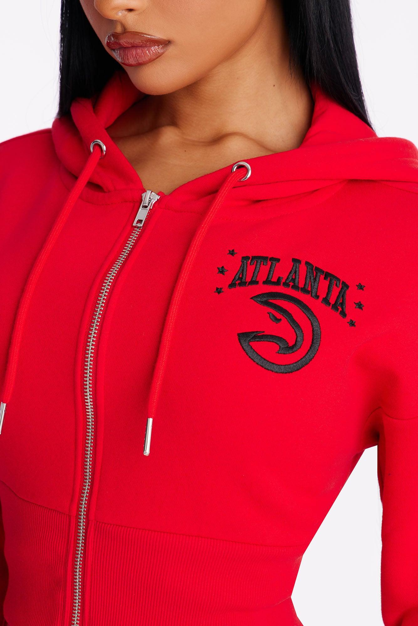 NBA Atlanta Hawks Cropped Fleece Full Zip Hoodie - Red Female Product Image