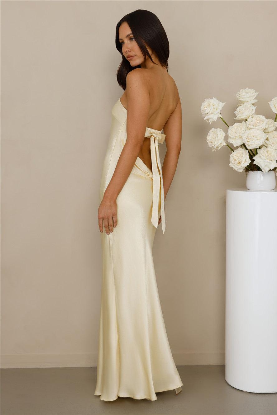 The Felicity Strapless Satin Maxi Dress Yellow Product Image